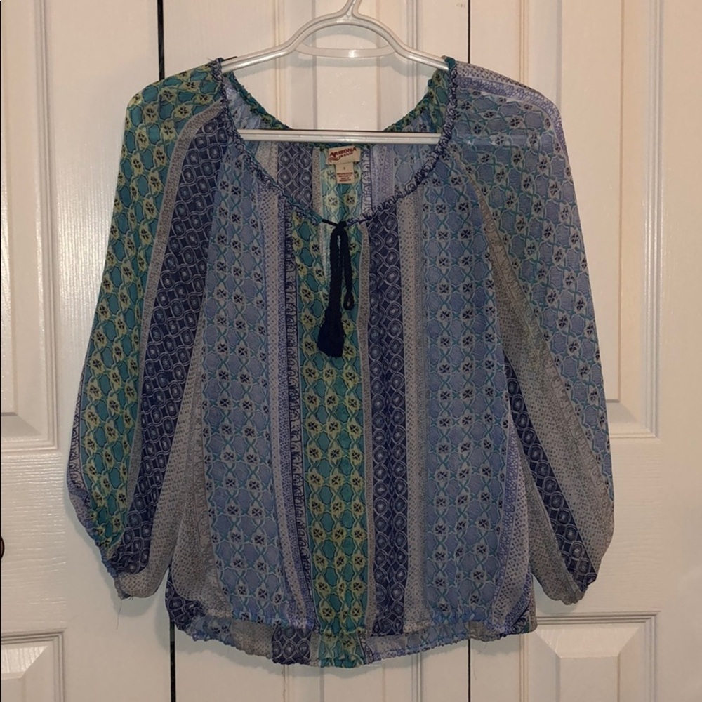 Blue and green patterned top